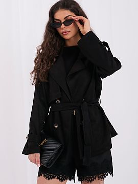 Coat Italy Moda  An elegant women\'s coat with suede finish is a versatile option for the transitional season of fall/winter. Smooth material combined with a