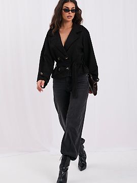 Coat Italy Moda  A short suede women\'s coat is a stylish proposition for the transitional season, fall and spring. The smooth cut in a casual character will