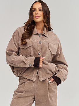 Corduroy jacket Makadamia  Women\'s corduroy bomber jacket is a stylish everyday option, combining a trendy cut with practical details. The model has a classic collar,