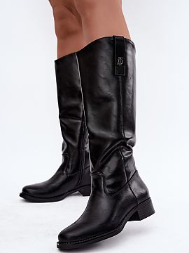 Thigh-Hight Boots Step in style  Women\'s boots made of eco leather are a classic model that will work great in the autumn-winter season. The flat heel provides comfort duri