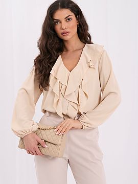 Blouse Rue Paris  An elegant women\'s blouse with ruffles on the front and a subtle jabot is the perfect choice for work, formal meetings, and everyday outing