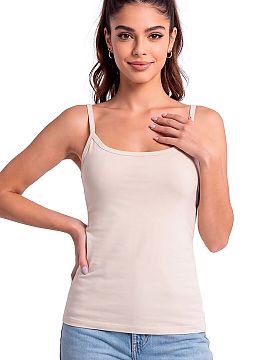 T-shirt Donna  The cotton women\'s top Donna 105 with thin straps is a timeless wardrobe piece that combines simplicity with everyday comfort. Made of soft