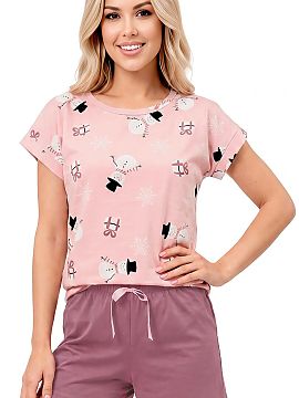 Pyjama Donna  The women\'s holiday pajamas Snowman Short are an ideal proposition for women who appreciate comfort and cute winter design. Made of soft, s