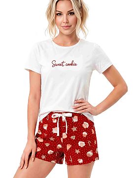 Pyjama Donna  The women\'s Christmas Cookie Short pajamas are a light and comfortable set made from 100% natural cotton. The soft, breathable material is 