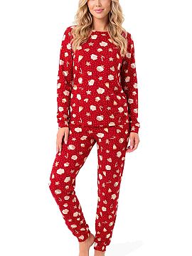 Pyjama Donna  The women\'s Christmas Cookie Long pajamas are a perfect proposition for cold nights and cozy moments spent at home. The red fabric is adorn