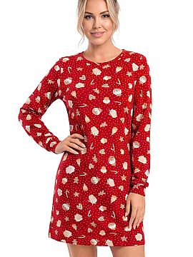 Nightshirt Donna  The Christmas nightshirt Cookie is a perfect proposition for women who value comfort and winter design. The model in intensely red color is 