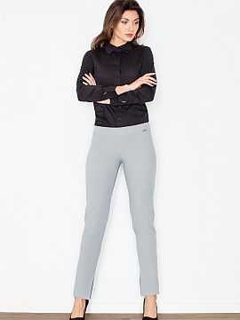 Women trousers Figl  Straight cut women\'s trousers. Trousers with side zip. At the bottom of the legs with slits. <Composition: 30% viscose, 66% polyester, 4% e