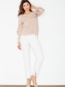 Women trousers Figl  Straight cut women\'s trousers. Trousers with side zip. At the bottom of the legs with slits. <Composition: 30% viscose, 66% polyester, 4% e