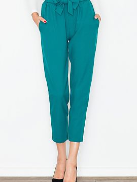 Women trousers Figl  Women\'s trousers with a decorative crease at the waist and a sash to tie. Slide pockets on the sides. Trousers with a zip.
