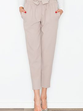 Women trousers Figl  Women\'s trousers with a decorative crease at the waist and a sash to tie. Slide pockets on the sides. Trousers with a zip.