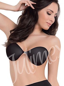 Stick-on adhesive bra Julimex  Self-supporting bra trimmed with fabric. The bra has no straps or fastenings on the back, it is fastened at the front. Very comfortable to u
