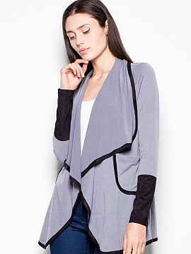 Cardigan Venaton  Elegant women\'s unbuttoned sweater with a padded collar. Sleeves finished in a contrasting color. Pockets on the sides. Sweater finished wi