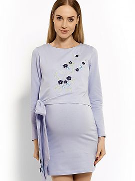 Pregnancy dress PeeKaBoo  Fitted tunic dress. Two layers for discreet feeding. Floral embroidery. Tied sash on the side. Can also be worn after pregnancy. High-qualit