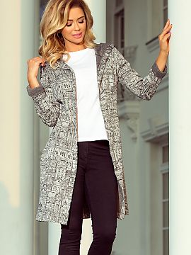 Cardigan Numoco  Long hooded jacket with pockets, made of jacquard fabric - city pattern. Brand numoco. Polish product.



