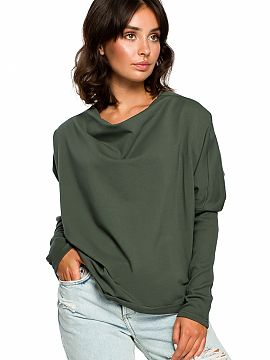 Sweatshirt BeWear  Loose-fitting women\'s sweatshirt with long ribbed sleeves, a draped neckline and a slightly cut-out back neckline. Casual and fashionable.