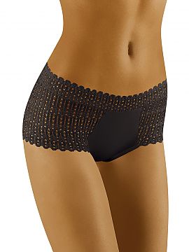 Shorts Wolbar    Female shorts with lowered hip line.
 - full cut.
 - made of openwork lace
 - on the front insert of smooth knitwear
 - model beautifu