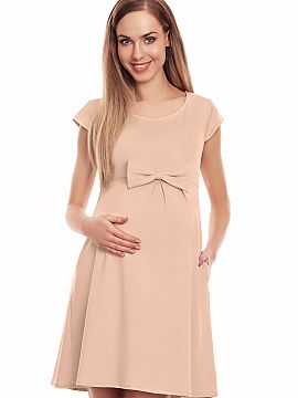 Pregnancy dress PeeKaBoo  Loose-fitting maternity dress with a flared bottom. Dress with decorative bow on front and slip pockets.