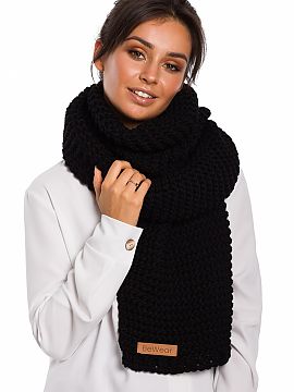 Shawl BE Knit  When it\'s cold and windy, wrap up in a long, soft scarf with a stylish logo patch.
