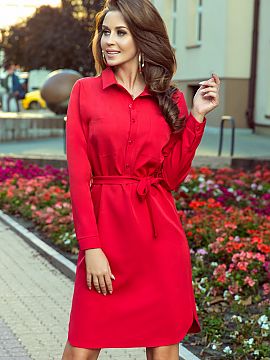 Daydress Numoco  Camille shirt dress with pockets and binding in red. Polish product. Brand numoco.