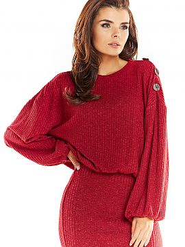 Jumper awama  Long-sleeved sweater with a kimono cut. Oversized cut, decorative buttons on shoulders in subdued color add to its character. Elastic at cuf