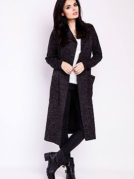 Cardigan Infinite You  Long loose-fitting sweater without a front fastening. Presented model has long sleeves, pockets and a hood.