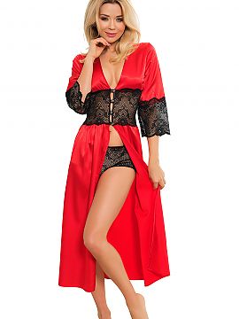 Sexy set Kalimo  An exclusive and at the same time incredibly romantic long negligee made of flowing satin is the quintessence of femininity in an impressive