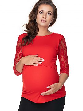 Maternity blouse PeeKaBoo  Pregnancy blouse. Can be worn also after pregnancy. Long sleeves in lace. Raised layer for easy feeding.