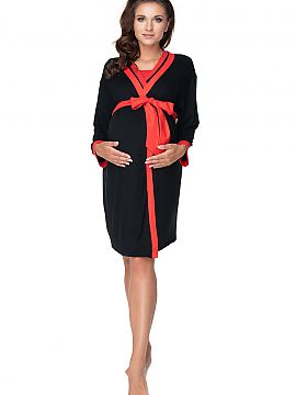 Set PeeKaBoo  Maternity nightgown with contrast piping. Envelope neckline with breastfeeding insert. Can be worn also after pregnancy. Comes with a bathro