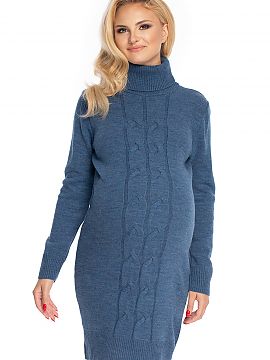 Pregnancy dress PeeKaBoo  Long sweater, dress finished with a turtleneck. A striking plaid motif on the front.