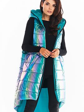 Gilet awama  Holographic vest with an extended back is a perfect choice for cool autumn days. Its interesting colors will catch the eye and add character