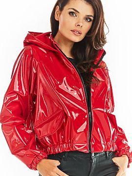 Jacket awama  Vinyl short jacket with ribbed cuffs. It has a hood and pockets, and can be used as a raincoat. Zipped. Available in two colours: black and 