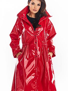 Coat awama  Knee-length vinyl coat with high collar and straight sleeves. Widened at the bottom, with a drawstring at the waist, fastened with buttons. 