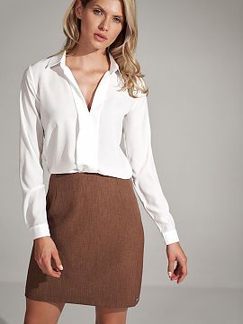 Short skirt Figl  Brown trapeze mini skirt with darts at the front and back, no pockets, fastened at the back with a covered zip, unlined.