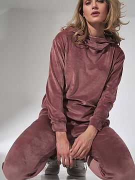 Sweatshirt Figl  Pink velour hoodie with a loose stand-up collar. Long sleeves and bottom hem finished with a welt.