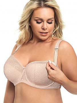 Nursing bra Gorsenia Lingerie  Semi-padded underwired bra with quick - click system created for newly-born moms. Made of soft knitwear in beige color, lined with cotton. C