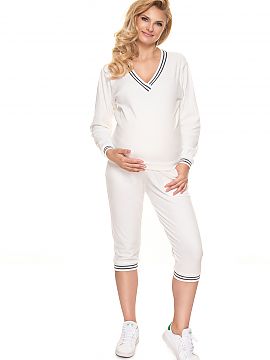 Maternity set PeeKaBoo  Tracksuit set with contrasting piping. Blouse with V neckline. The sweatshirt is made of soft velour fabric. Trousers 3/4 length with non-pr