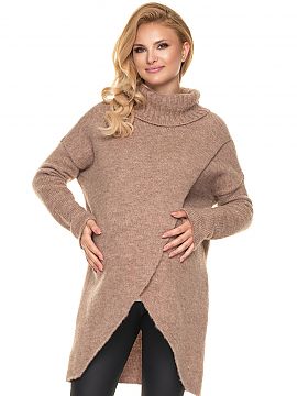 Pregnancy sweater PeeKaBoo  Woolen jacket without closure, put on over the head. Soft and fluffy with the addition of wool. Cut asymmetrical, overlapping front. Hairy s