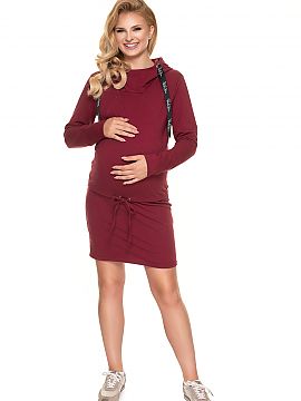 Pregnancy dress PeeKaBoo  Hooded dress with room for a pregnant belly. Zippers for convenient feeding. Tie at waist. Can be worn after pregnancy. Dress with long slee