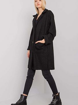 Coat Och Bella  Black bouclé coat with button closure, slip pockets. Perfect for autumn.
