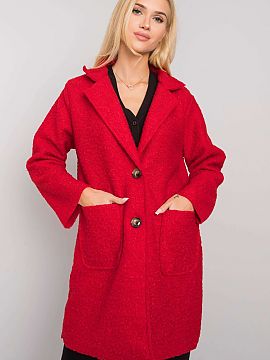 Coat Och Bella  Red bouclé coat with button closure, slip pockets. Perfect for autumn.