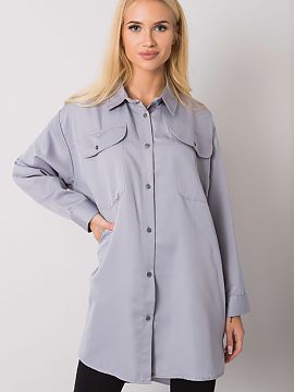 Long sleeve shirt Ex Moda  Grey cotton women\'s shirt with an extended cut. The shirt is buttoned. On the front pockets. Ideal for many occasions.