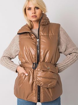 Gilet Ex Moda  Brown down vest with lining, zipped. Vest with pockets, belt included.
