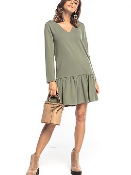 Daydress Tessita  Loose-fitting sporty midi dress made of a sweatshirt knit, with long sleeves, a scoop neckline and a wide frill at the bottom.