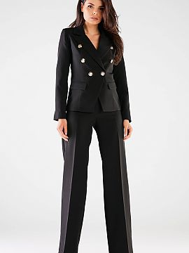 Women trousers awama  High rise pants with wide legs, no pockets. Pants with zipper and button at the front. They look perfect with jacket of the same color. Prod