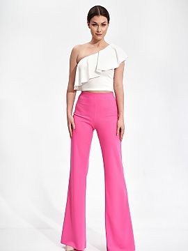 Women trousers Figl  Bell-bottomed pants of stretchy fabric, wide rubber band at the waist. Pants without a button, without pockets.