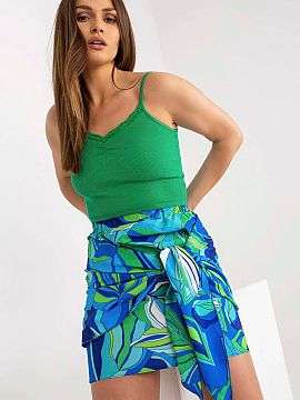 Short skirt Rue Paris  Mini skirt with a pencil cut, decorative binding on the front. Perfect for many occasions.