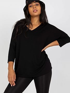 Plus size blouse Relevance  A plus size blouse with 3/4 sleeves and a sweetheart neckline.