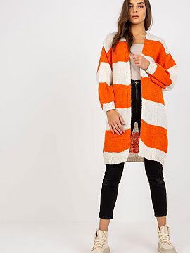 Cardigan Och Bella  Long loose sleeve cardigan with long sleeves, unbuttoned. Cardigan with colorful stripes.