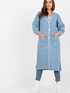 Cardigan Och Bella  Long cardigan with long sleeves, buttoned. Large slip pockets on the front.