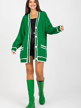 Cardigan Rue Paris  Long-sleeved cardigan with button closure, slip pockets on the sides. Sweater with contrast trim.